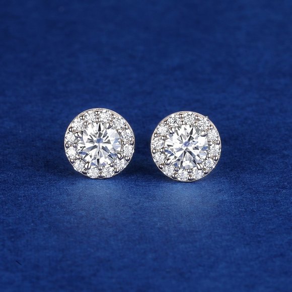 Certified 1ct. t.w. Moissanite Diamond Round Halo Stud Earrings NEW A - Picture 5 of 13